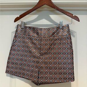 Alice + Olivia High-Waist Floral Tile Print Shorts - Rust & Blue